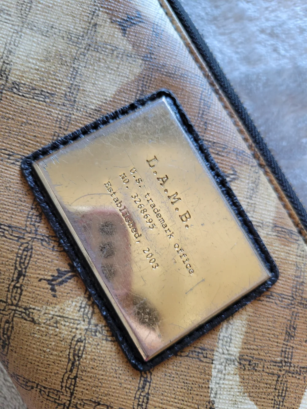 L.A.M.B. Tan and White Signature Zip Wallet - Picture 3 of 5